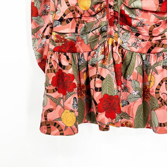 Finders Keepers Tropical Print Long Sleeve Ruched Mini Dress Size Small - Picture 4 of 8